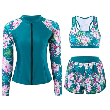 Women's Long Sleeve One Piece Rash Guard Swimsuit - Floral Print, UPF Sun Protection, Quick-Dry Surf Suit