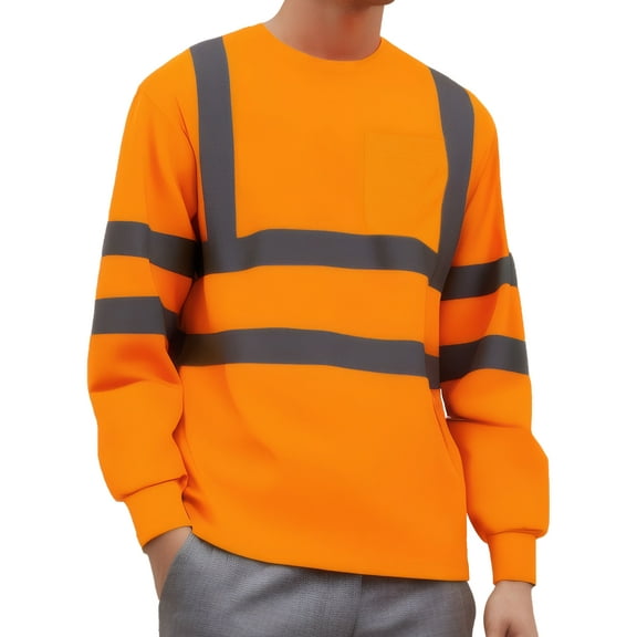 FEOYA Reflective Top for Mens Hi Vis Security Shirt Hi Viz Long Sleeve T Shirt Reflective Workwear Work Pullover Breathable for Warehouse Construction Handling XL