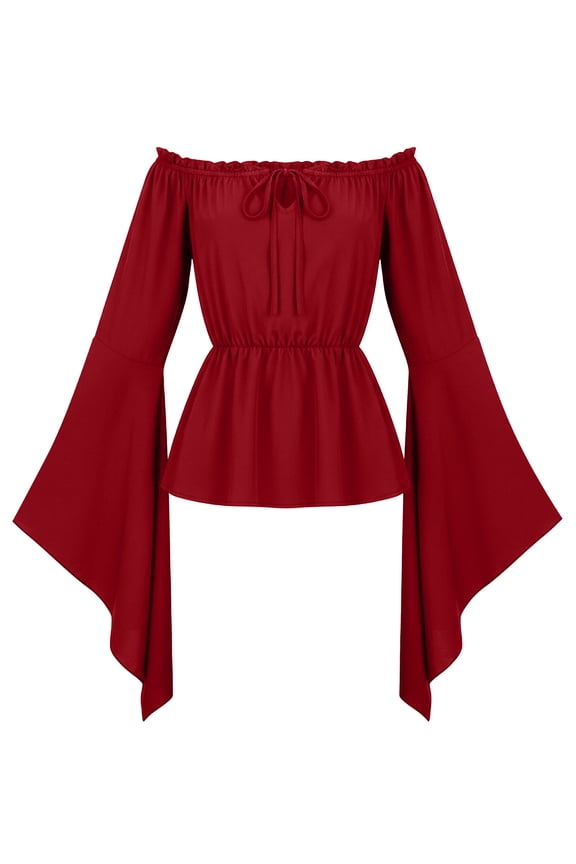 Renaissance Tops Womens Gothic Blouse Steampunk Flare Sleeves Medieval Pirate Shirt Goth Peasant Tops L