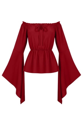 Renaissance Tops Womens Gothic Blouse Steampunk Flare Sleeves Medieval Pirate Shirt Goth Peasant Tops L