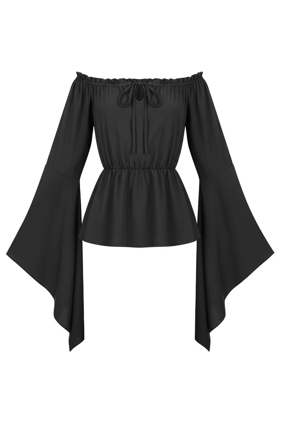 Renaissance Tops Womens Gothic Blouse Steampunk Flare Sleeves Medieval Pirate Shirt Goth Peasant Tops L