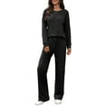 thumbnail image 1 of FEOYA Ribbed Knit Pajama Set Womens Ladies Matching Long Sleeve Sleepwear Lounge Sets 2 Piece Outfits Fall Cozy Loungewear M Black, 1 of 7