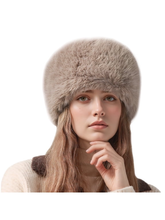 Russian Style Winter Hat for Women Faux Fur Bucket Hat Ladies Ushanka Warm Cap Fluffy Bucket Hat Snow for Ski Skating Hiking Outdoor Brown