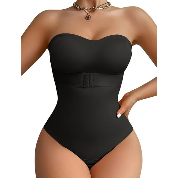 FEOYA Shapewear for Women Bodysuit Ladies Tummy Control Bodycon One Piece Body Shaper Seamless Sculpted Slimming Jumpsuit with Removable Straps M Black