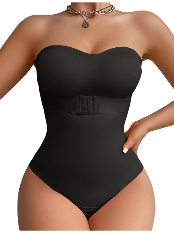 Shapewear for Women Bodysuit Ladies Tummy Control Bodycon One Piece Body Shaper Seamless Sculpted Slimming Jumpsuit with Removable Straps M Black