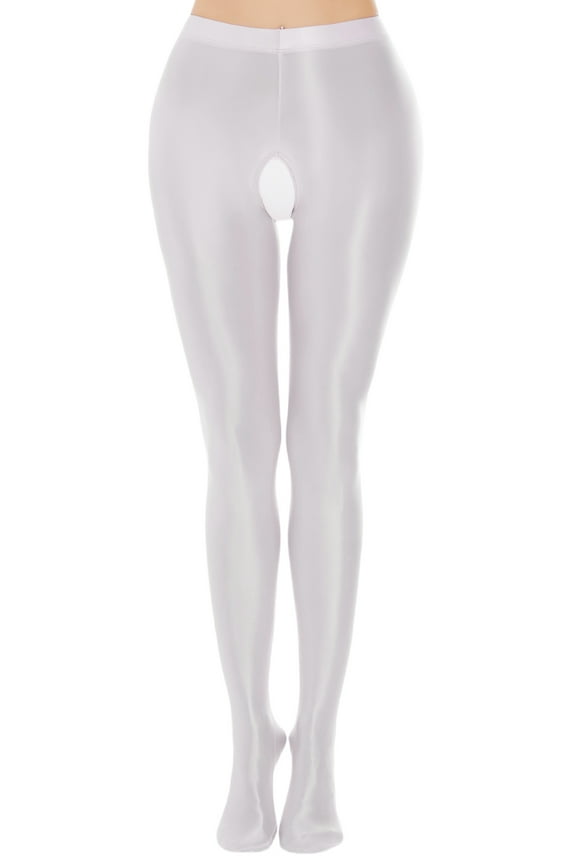 Shiny Footed Leggings for Women Glossy Opaque Pantyhose Oil Bright Stockings Oil seamless High Waist Tights Nylon Crotchless Smooth Leggings Pilates Yoga Pants M White