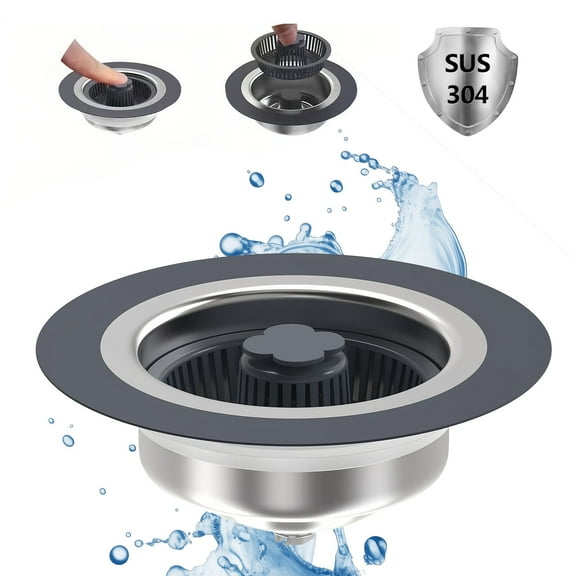 FEOYA Sink Strainer Kitchen Drain Sink Stopper Stainless Steel Clean Sink Strainer Anti-Clogging Pop-Up Plugging Basket US Standard with Handle Filtered for Depths Greater Than 3.5cm Upgraded