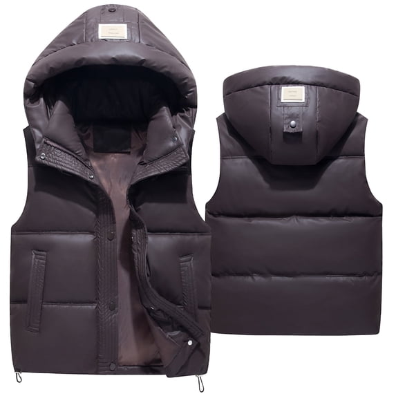 FEOYA Boys Vest Girls Winter Puffer Vest Zip Up Sleeveless Down Jacket Toddler Warm Outerwear Solid Color Spring Waistcoat 6-7 Years Dark Brown