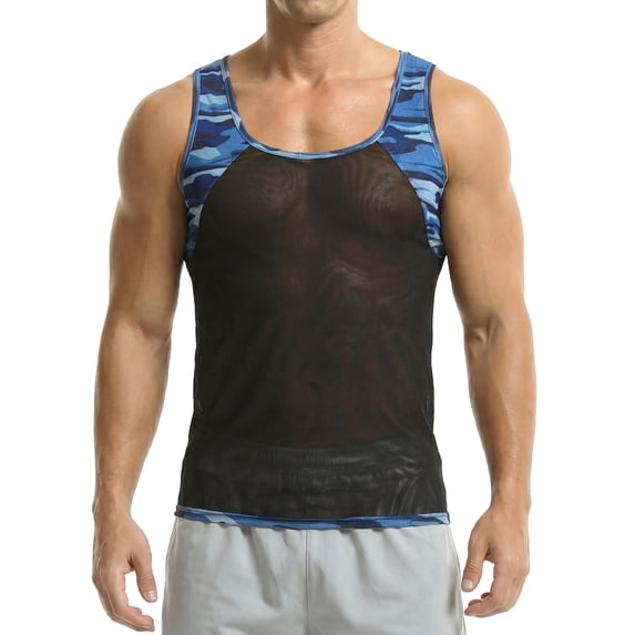 FEOYA Sleeveless Muscle Shirts Mens Camo Youth Workout Tank Top Vest Fitness Camouflage Undershirts Breathable Patchwork Vest T-Shirts Casual Activewear for Athletic Sport Gym Yoga L