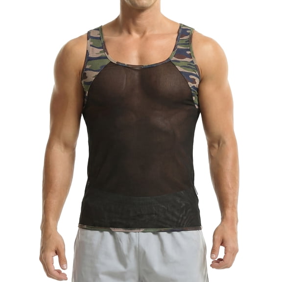 FEOYA Sleeveless Muscle Shirts Mens Camo Youth Workout Tank Top Vest Fitness Camouflage Undershirts Breathable Patchwork Vest T-Shirts Casual Activewear for Athletic Sport Gym Yoga L