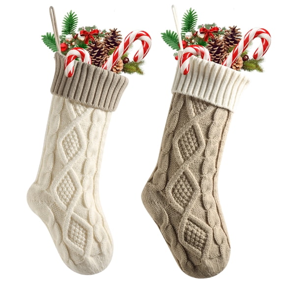 FEOYA Stocking Decorations Hanging Stocking Cable Knitted Stockings Personalized Stockings 18 Inch Large size 2 Pack for Family Holiday Courtyards Fences Backyards