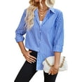 thumbnail image 1 of FEOYA Striped Shirt Long Sleeve Women Button Down Shirts Casual Tops Office Work Button Up Blouses Fashion Dress Shirt L, 1 of 7