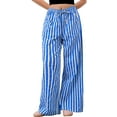 thumbnail image 1 of FEOYA Striped Wide Leg Lounge Pants for Women Drawstring Pj Pants Ladies Casual Pajama Bottoms Low Rise Drawstring Loose Sleepwear With Pockets M, 1 of 7