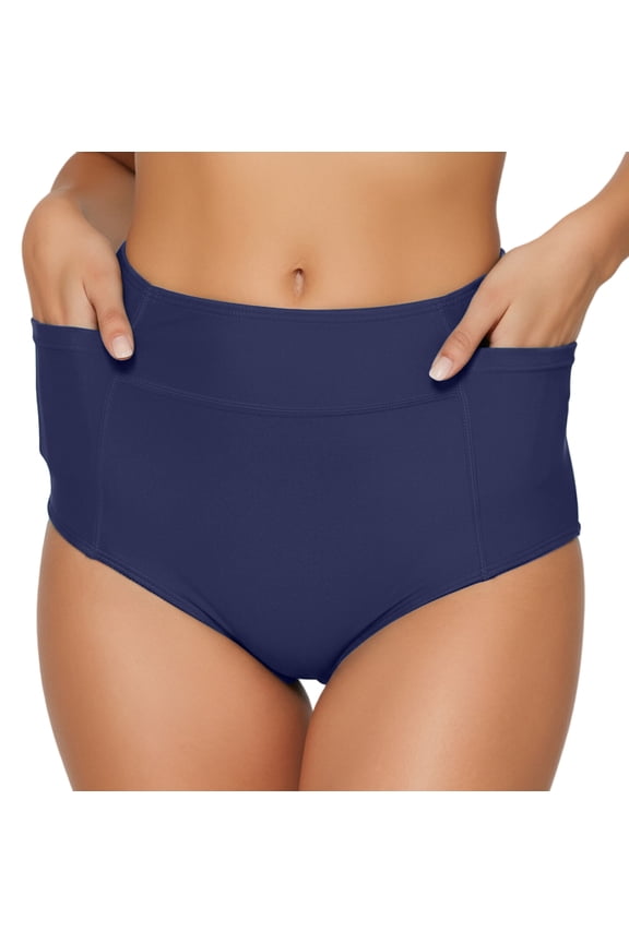 Swim Bottoms Women High Waisted Ladies Tummy Control Swimsuit Classic Bathing Suit Full Coverage Tankini Bottom with Pockets for Gym Swimming Water volleyball XL Blue