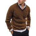 thumbnail image 1 of FEOYA V Neck Jumpers for Men Long Sleeve Pullover Slim Fit Sweater Casual Business Pullover Ribbed Knitted Top Winter Warm Sweater Clashing Stripes Collar for Outdoor Work Dating L, 1 of 6
