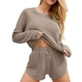 thumbnail image 1 of FEOYA Waffle Sleepwear for Women Ribbed Knit Long Sleeve and Short Pajama Sets Matching Lounge Pajama Outfits 2 Piece Loungewear Sweatsuit with Pockets XL Brown, 1 of 7