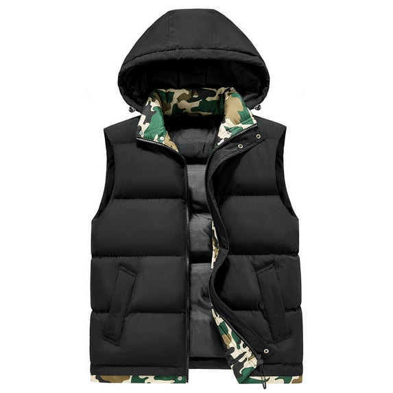 FEOYA Warm Gilets for Men Winter Waistcoat Body Warmer with Hood Windproof Sleeveless Jacket Outdoor Vest Outerwear Gilets Cotton Padded 2 Pocket for Hiking Golf Travelling XL
