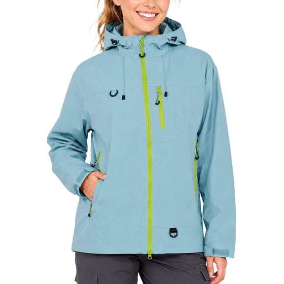 FEOYA Windbreaker Jacket Women Outdoor Waterproof Hiking Hooded Jackets Camping Raincoat with Five Pocket for Cycling Bike Camping Climbing XL