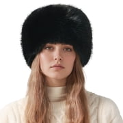 FEOYA Winter Faux Fur Hat for Women Plush Bucket Cap Ladies Fuzzy Furry Hats Russian Ushanka Snow Hat for Ski Skating Outdoor Hiking Black