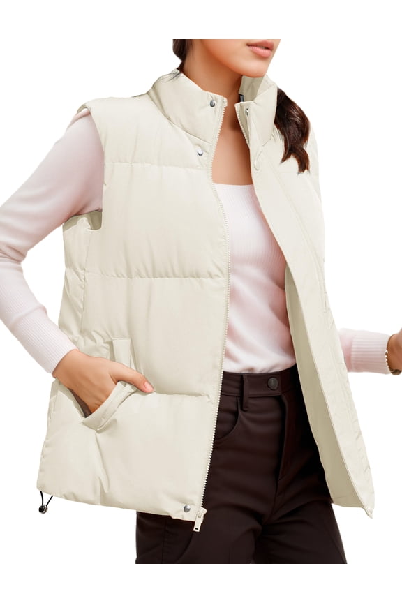 Women Bodywarmer Warm Sleeveless Jacket Quilted Vest Zip Up Vest with Pockets Winter Gilet Sport Gilet Stand Collar Waistcoat Lightweight Casual Coat for Athletics Outdoor 2XL