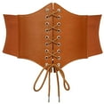 thumbnail image 1 of FEOYA Women Corset Belt Brown Vintage Elastic Wide Belt Lace Up Pirate Corset Belt Renaissance Corset Waistband Tied Waspie Belt Black PU Leathers Girdle for Dresses Daily Wear, 1 of 6