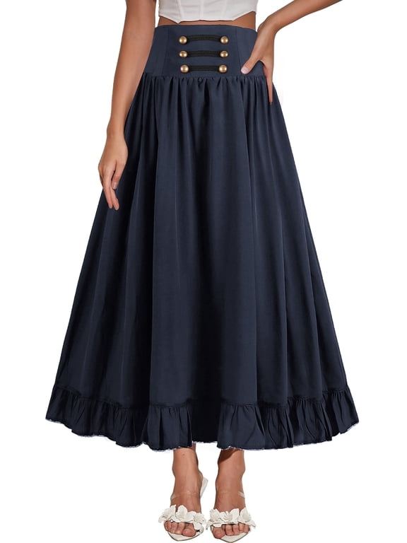 Women Goth Steampunk Skirt Medieval Vintage Skirt Victorian High Waist Skirt Long Gothic A line Skirt Tie-Waist Lace Renaissance Style for Club M
