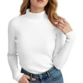 thumbnail image 1 of FEOYA Women Half Turtleneck Knit Sweaters Ladies Ribbed Pullover Top Slim Fit Basic Long Sleeve Sweater White for Winter Fall White, 1 of 7