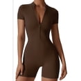 thumbnail image 1 of FEOYA Women Jumpsuit Short Sleeve Bodysuit One Piece Yoga Suit Zip Up Rompers Workout Outfits Dance Athletic Bodycon Summer Casual S, 1 of 7