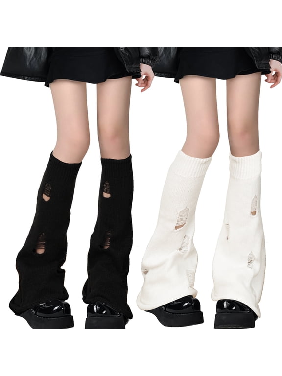 Women Knit Leg Warmers Ladies Y2K Streetwear Leg Warmers Harajuku Leg Cover Punk Goth Star Leg Warmers 2 Pair