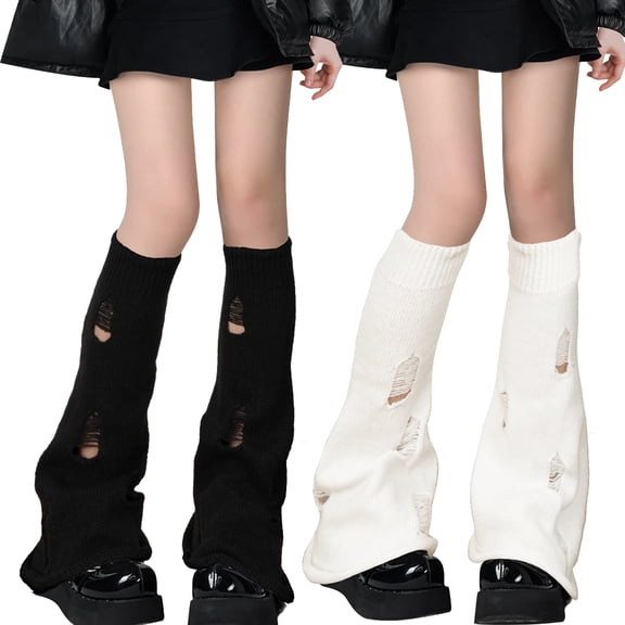 FEOYA Women Knit Leg Warmers Ladies Y2K Streetwear Leg Warmers Harajuku Leg Cover Punk Goth Star Leg Warmers 2 Pair