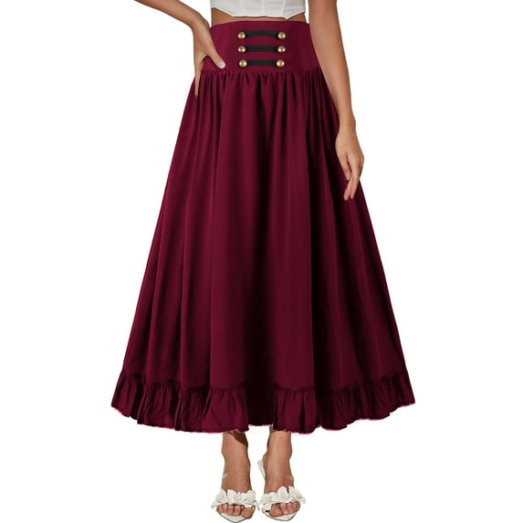 FEOYA Women Medieval Skirt Gothic Steampunk Skirt Vintage Victorian Skirt High Waist Long Goth Skirt Renaissance Style Tie-Waist Lace A line Skirt for Club S