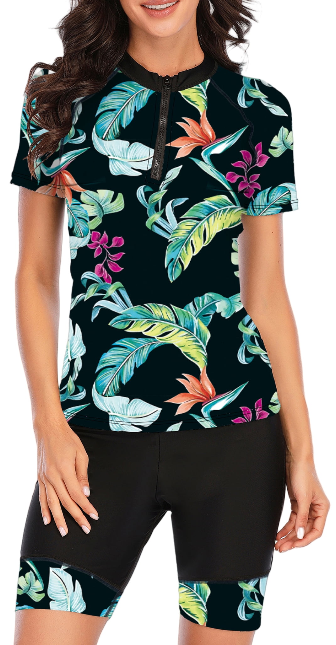 Modesty Guards FEOYA Women Modest Rash Guard Two Piece Ladies Tankini Bathing Suit ...