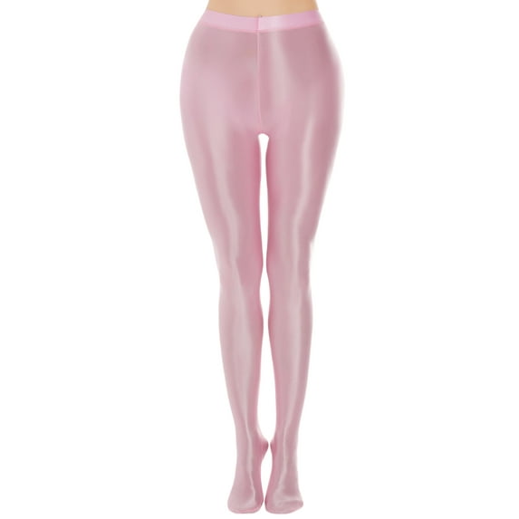 FEOYA Women Oil Shiny Pantyhose Glossy Leggings Stockings Wet Look Pants Hold Up Stockings Pink L