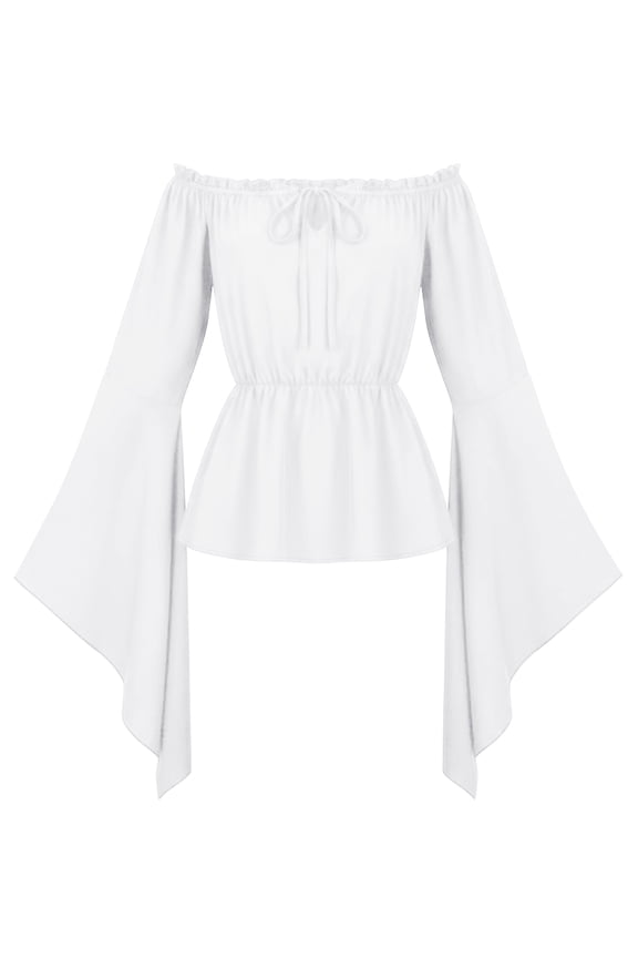 Women Steampunk Blouse Gothic Renaissance Tops Off Shoulder Vintage Victorian Shirt Flare Sleeves Medieval Pirate Tops M