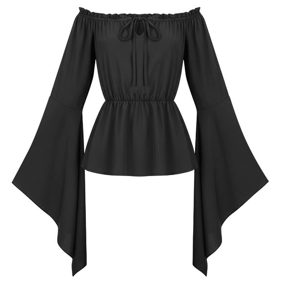 FEOYA Women Steampunk Blouse Gothic Renaissance Tops Off Shoulder Vintage Victorian Shirt Flare Sleeves Medieval Pirate Tops M