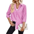 thumbnail image 1 of FEOYA Women Striped Blouses Button Down Shirts Long Sleeve Shirt Office Work Shirt Casual Fashion Button Up Tops XXL, 1 of 7