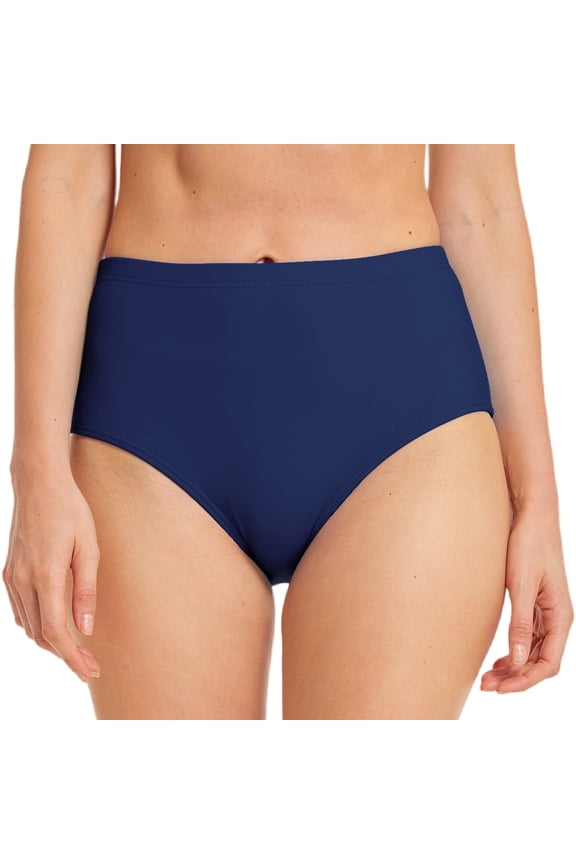 Women Swim Bottoms Full Coverage Mid Rise Bikini Bottoms Ladies Swim Briefs Basic Bathing Suit Swimwear Blue