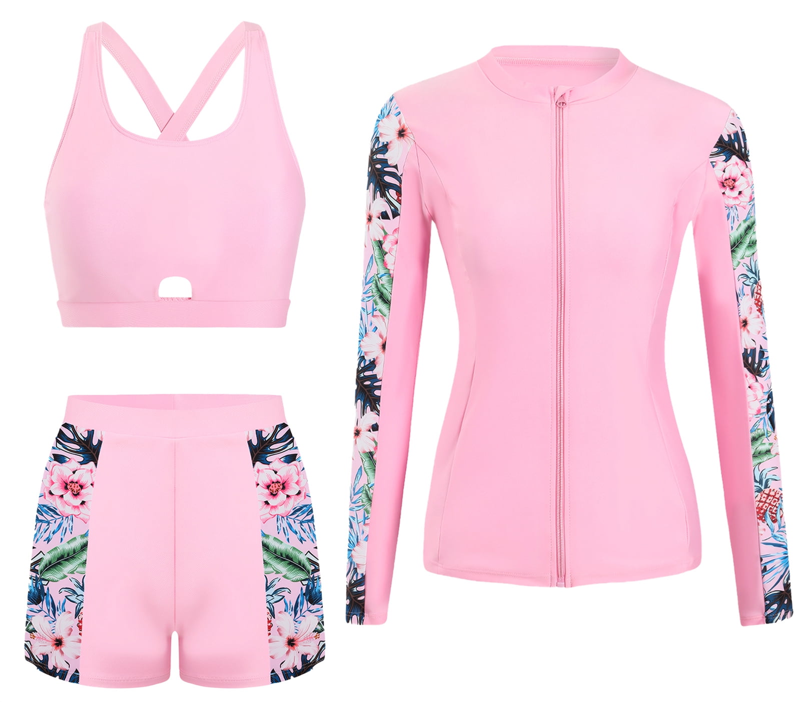 FEOYA Womens 3 Piece Long Sleeve Swimsuits Rash Guard with Built-in ...