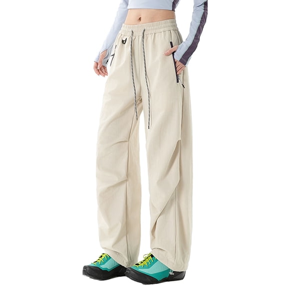 FEOYA Women's Baggy Cargo Pants Ladies Hiking Track Pants Parachute Pants Waist drawstring Outdoor Quick Dry Waterproof Trousers with Zipper Pockets Y2K Streetwear XL