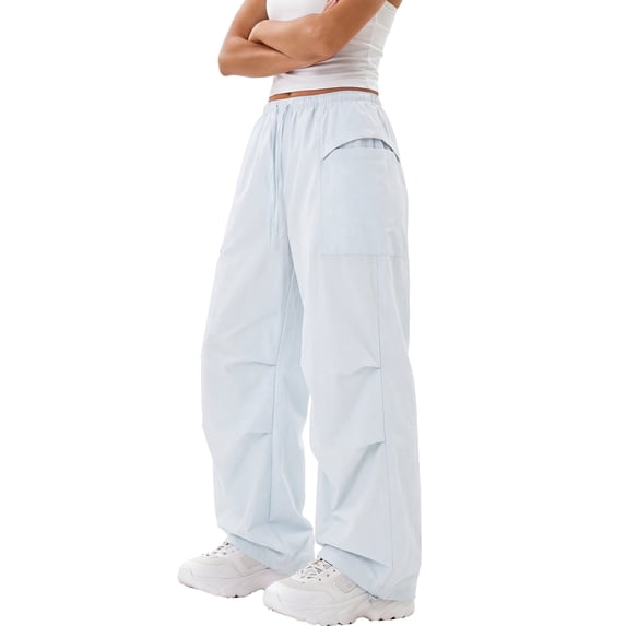 FEOYA Women's Cargo Pants Wide Leg Baggy Parachute Pants for Women Quick Dry Hiking Pants Waist Elastic Drawstring Outdoor Travel Y2K Streetwear S Light Blue