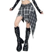 FEOYA Womens Goth Asymmetrical Skirt Ladies Plaid Punk Skirts Irregular Pleated Y2K Skirt Layered Flowy Gothic Ruffle Skirts A Line Mini Grunge Skirts S