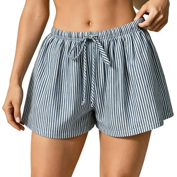 FEOYA Women's Pajama Shorts Bottoms Casual ladies Summer night Striped Shorts Drawstring Elastic Waist Lounge Shorts Beach Mini Shorts L Navy Blue