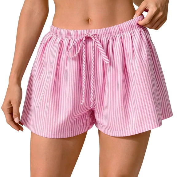 FEOYA Women's Pajama Shorts Bottoms Casual ladies Summer night Striped Shorts Drawstring Elastic Waist Lounge Shorts Beach Mini Shorts L Pink