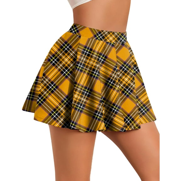 FEOYA Women's Plaid Mini Skirt Pleated Slimming High Waist A Line Skater Skirt Cheerleader Skirts Ladies School Uniform Skirt Casual S