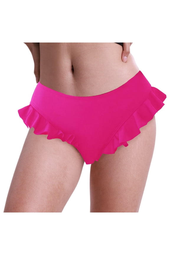 Women's Ruffle Bikini Bottoms Full Coverage Swimsuit for Summer Short Beachwear Bathing Suit Bottoms L Rose Red