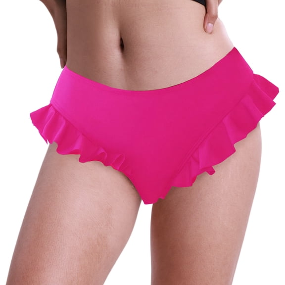 FEOYA Women's Ruffled Bikini Bottoms Elastic Waist Full Coverage Swimsuit Ruffled Triangle Swim Trunks for Beach Pool XL Rose Red