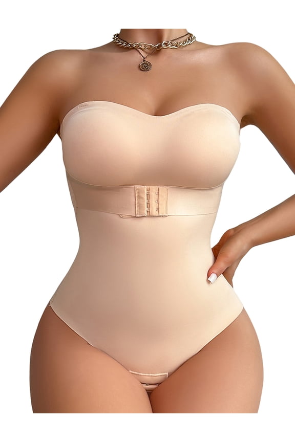 Women's Shapewear Bodysuits Tummy Control Ladies Body Shaper One Piece Slimming Bodycon Seamless Sculpted Jumpsuit with Removable Straps S Brown