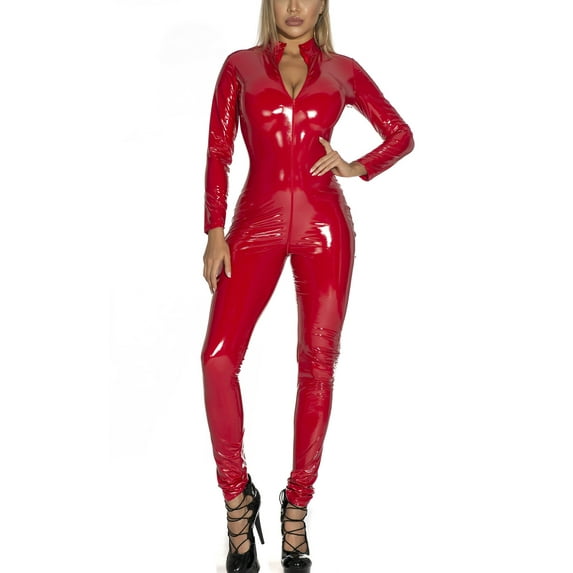 FEOYA Women's Shiny PU Leather Bodysuit Metallic (Women's Size XL)
