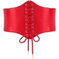 thumbnail image 1 of FEOYA Women's Waist Corset Belt Vintage Elastic Waist Belt Pirate Corset Belt Lace Up Corset Belt Tied Waspie Renaissance Corset Waistband PU Leathers Girdle Red for Daily Dresses Wear, 1 of 6