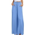 thumbnail image 1 of FEOYA Women's Wide Leg Flowy Pants High Waist Flared Trousers Palazzo Trousers with Pockets Loose Drawstring Pants Elastic Waist Casual Spring Summer S, 1 of 7